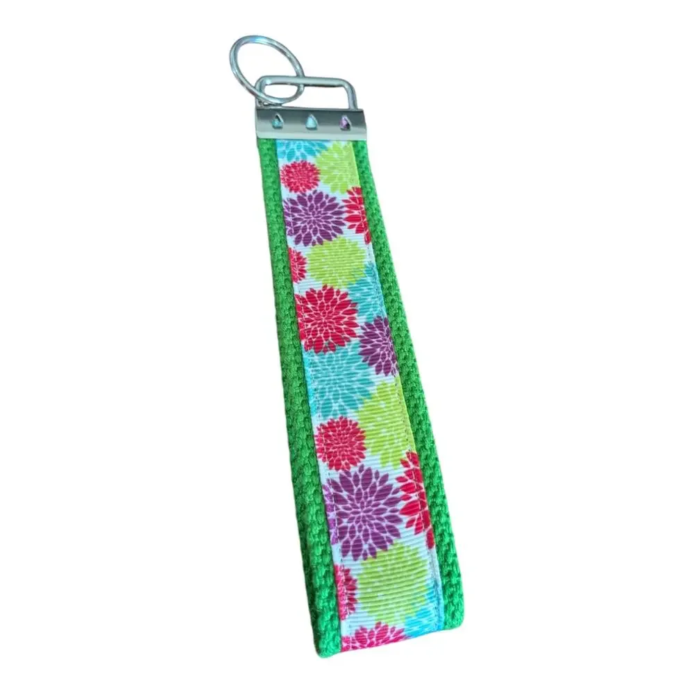 Floral Burst Keychain Wristlet Handmade Key FOB Bright Chrysanthemum Mum Flowers